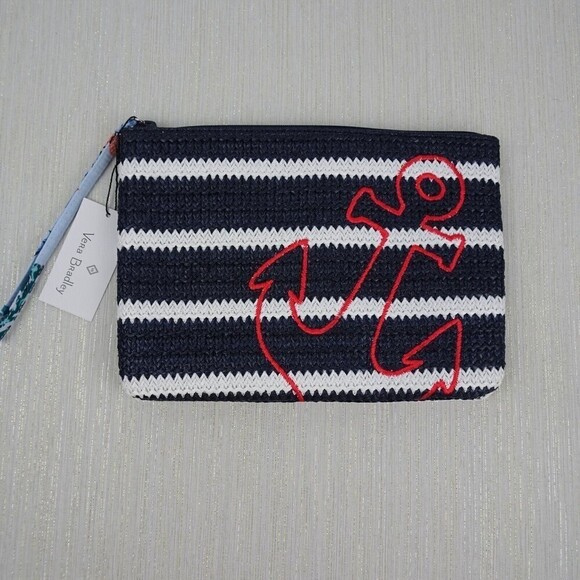 Vera Bradley ANCHORS AWEIGH Factory Style Straw Beach Wristlet Woven Summer New - Picture 3 of 10